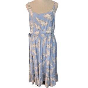 TORRID Midi Challis Shirred Dress Womens 1X Blue Feather Cottagecore Coastal